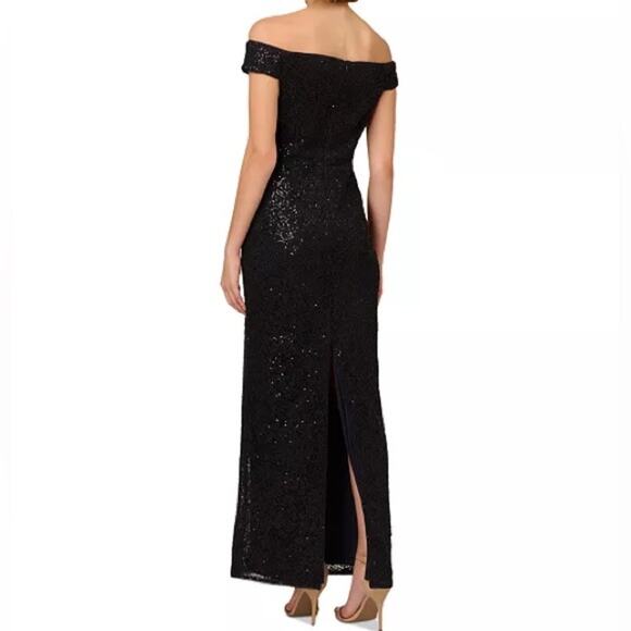 Adrianna Papell Papell Studio Women's Corded Off-The-Shoulder Sequin Gown Sz 4 - Picture 4 of 9